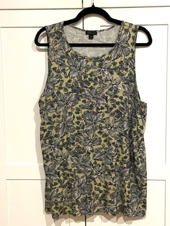 J. Jill Tops - J.Jill sleeveless stretchy Green and Blue Flower Tank Top Tunic Size Large